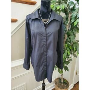 Rider's by Lee Women Solid BlackCotton & Polyester Collared Long Sleeve Shirt 3X